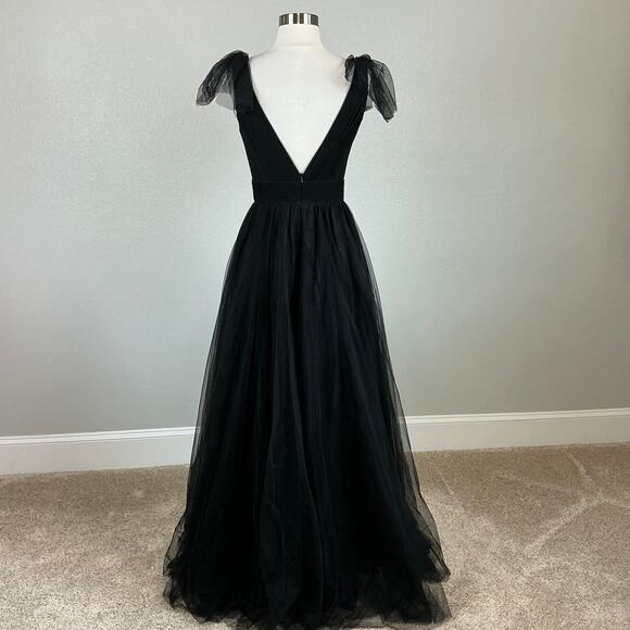 Betsy & Adam Backless Black Chiffon Evening Gown Size 4 Long Formal Dress - Picture 2 of 13